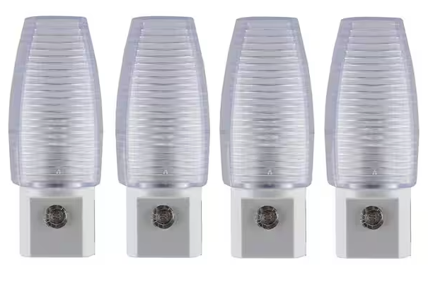 0.5-Watt Plug In Light Sensing Rib Shade Integrated LED Night Light, 4-Pack