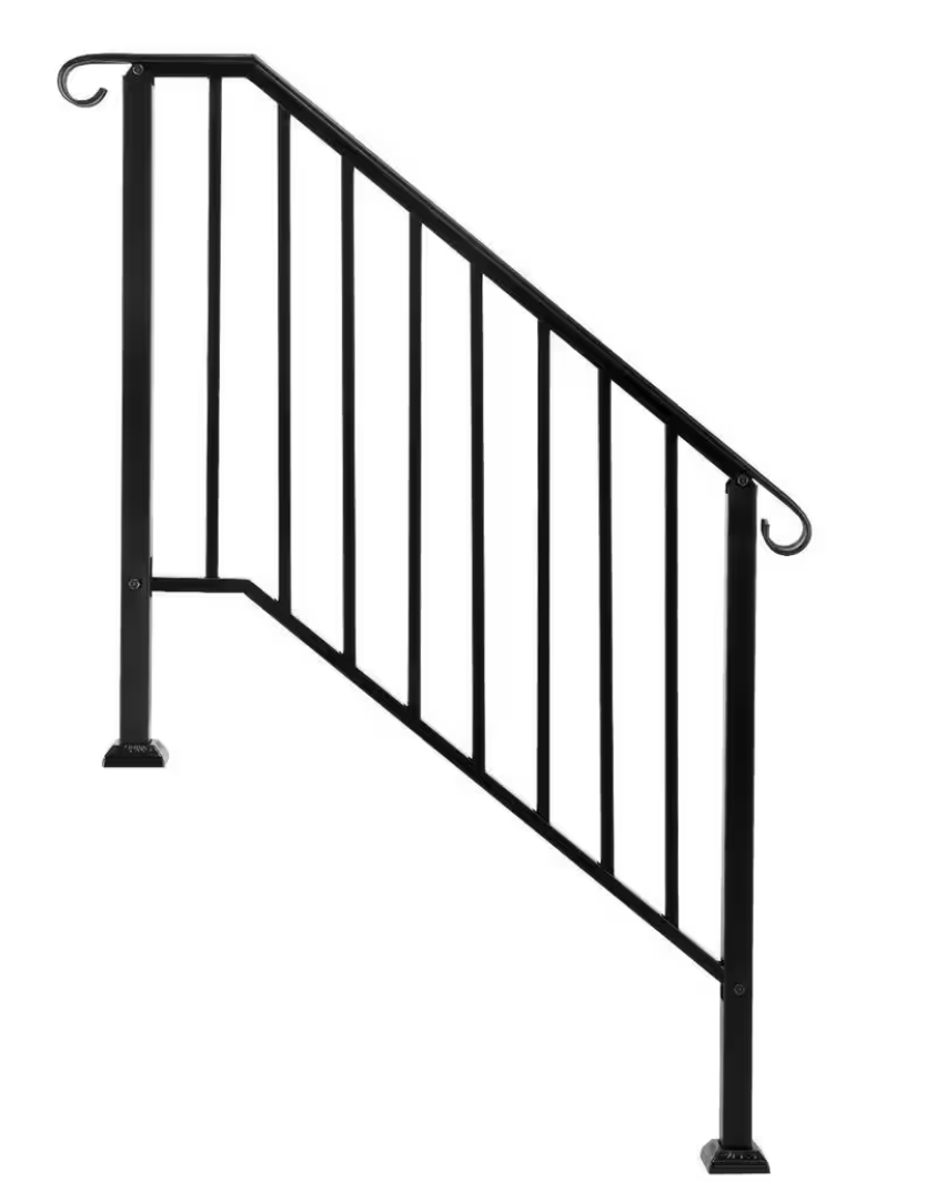 3-Step Iron Rail Kit with Transitional Handrail Stair Railing