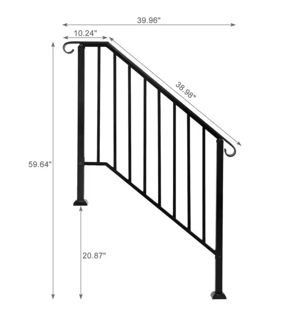 3-Step Iron Rail Kit with Transitional Handrail Stair Railing