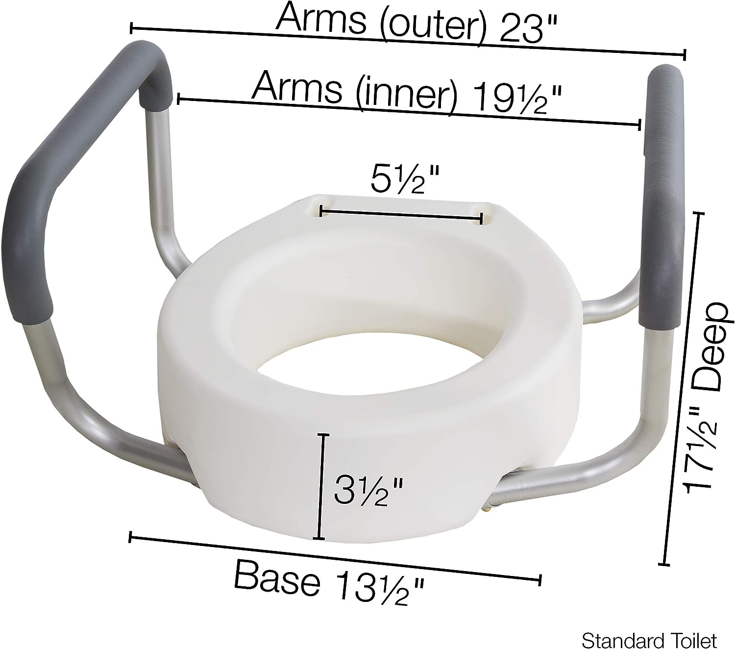Comfortable Raised Toilet Seat with Arm Rests - Round Toilet