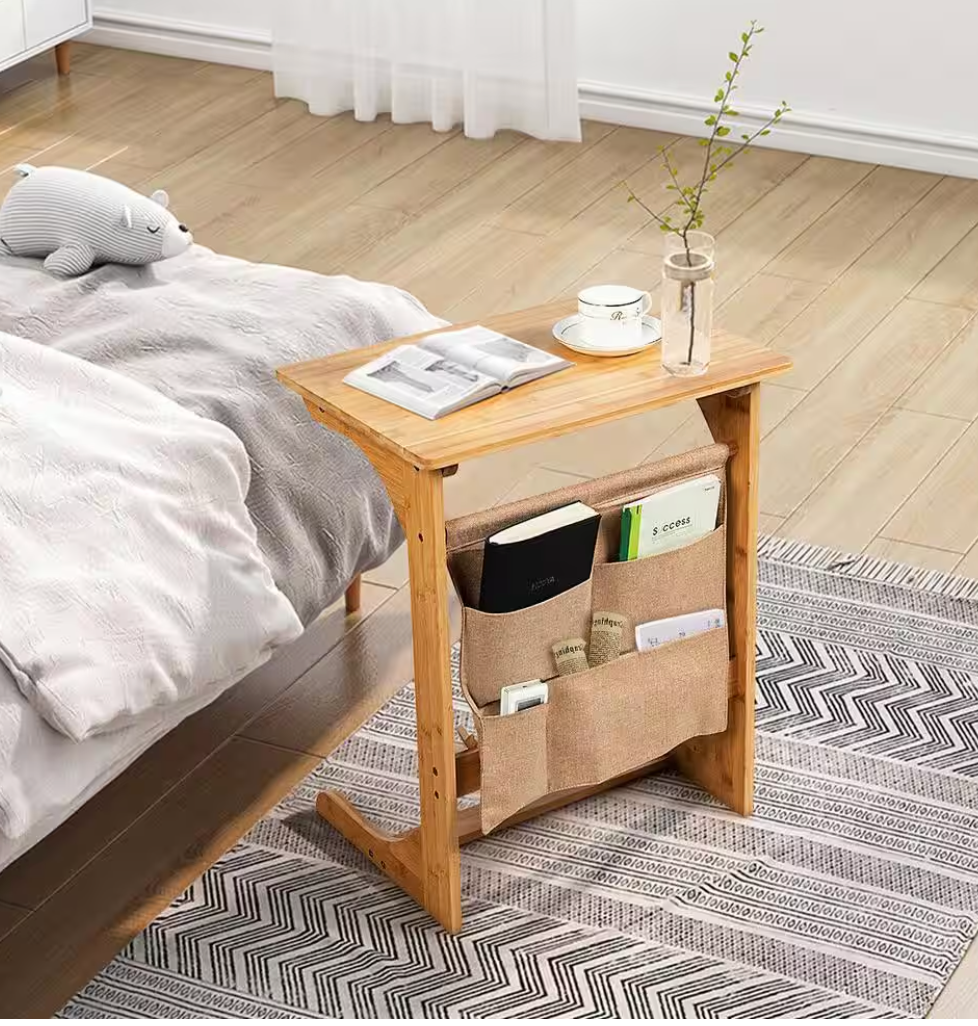 Bamboo End Table with Storage Bag