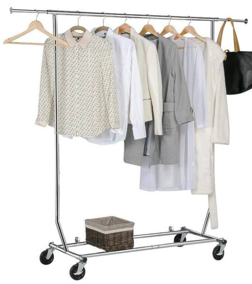 Silver Iron Adjustable Garment Clothes Rack Single Rod 75 in. W x 70 in. H