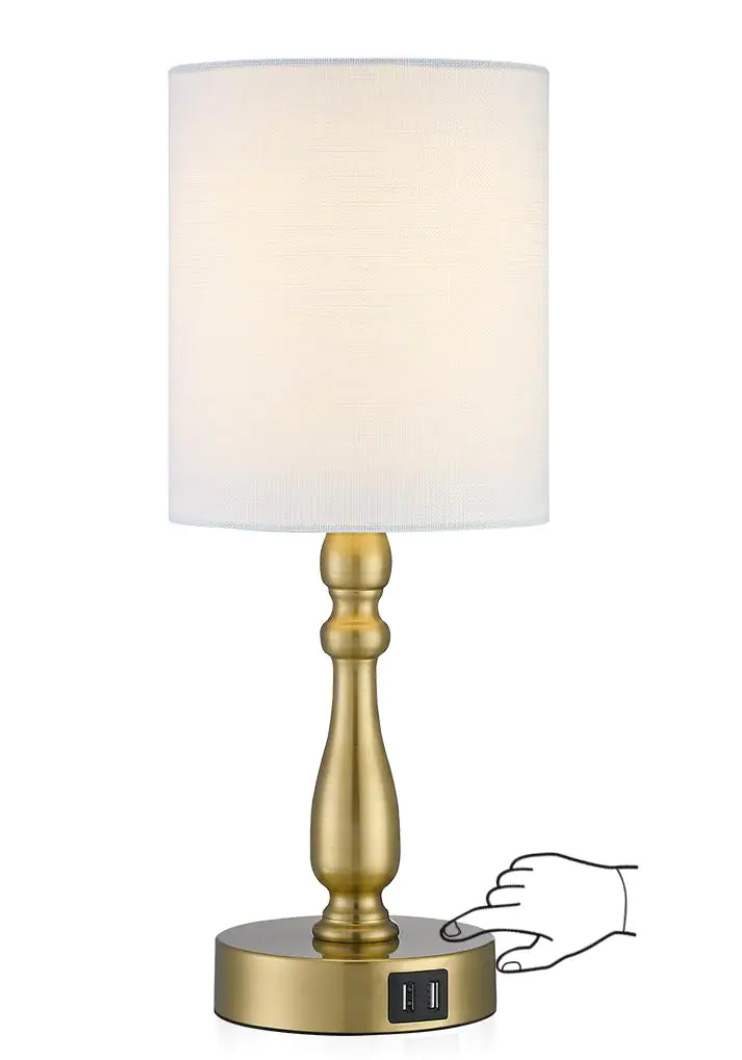 Brass Touch Table Lamp with USB Ports & LED Bulb