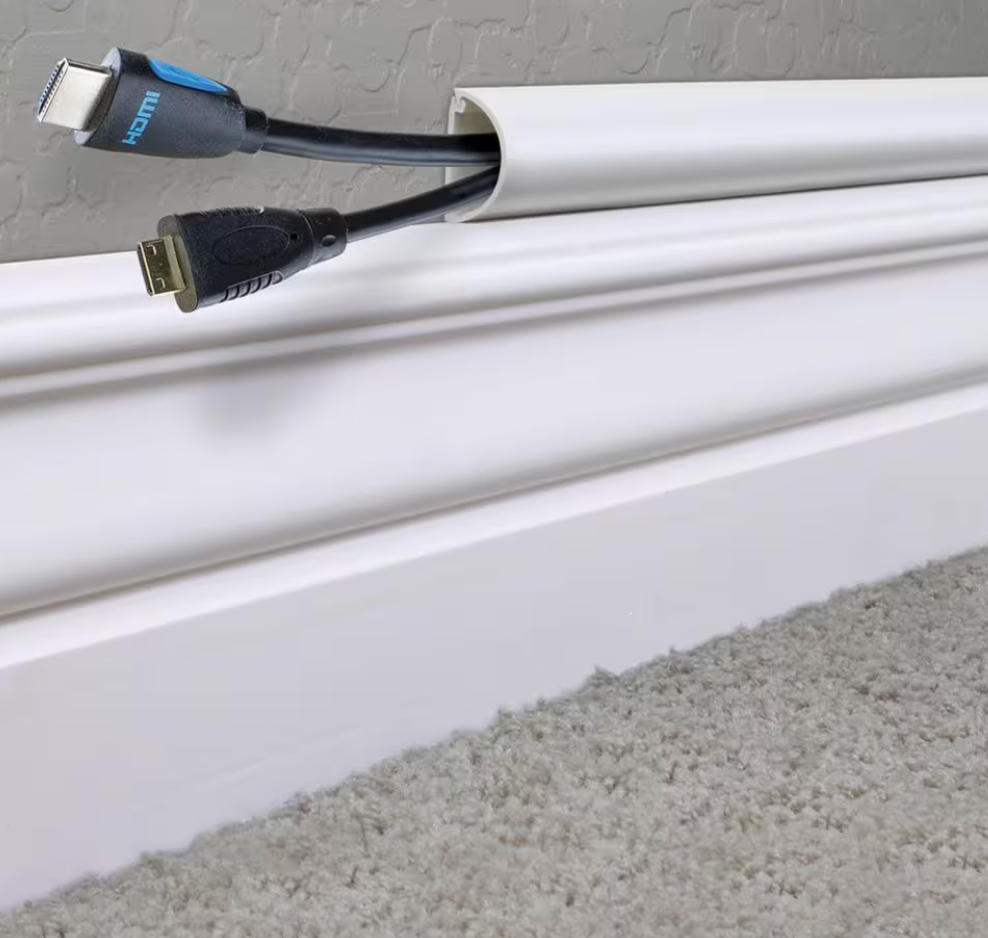 5 ft. 1/2 Round Baseboard Cord Channel, White