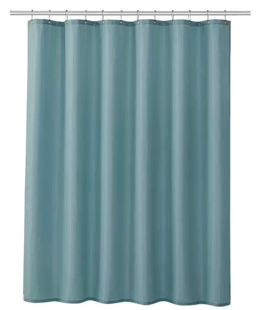 Polyester Shower Curtain Set: Includes waterproof liner and 12 hooks