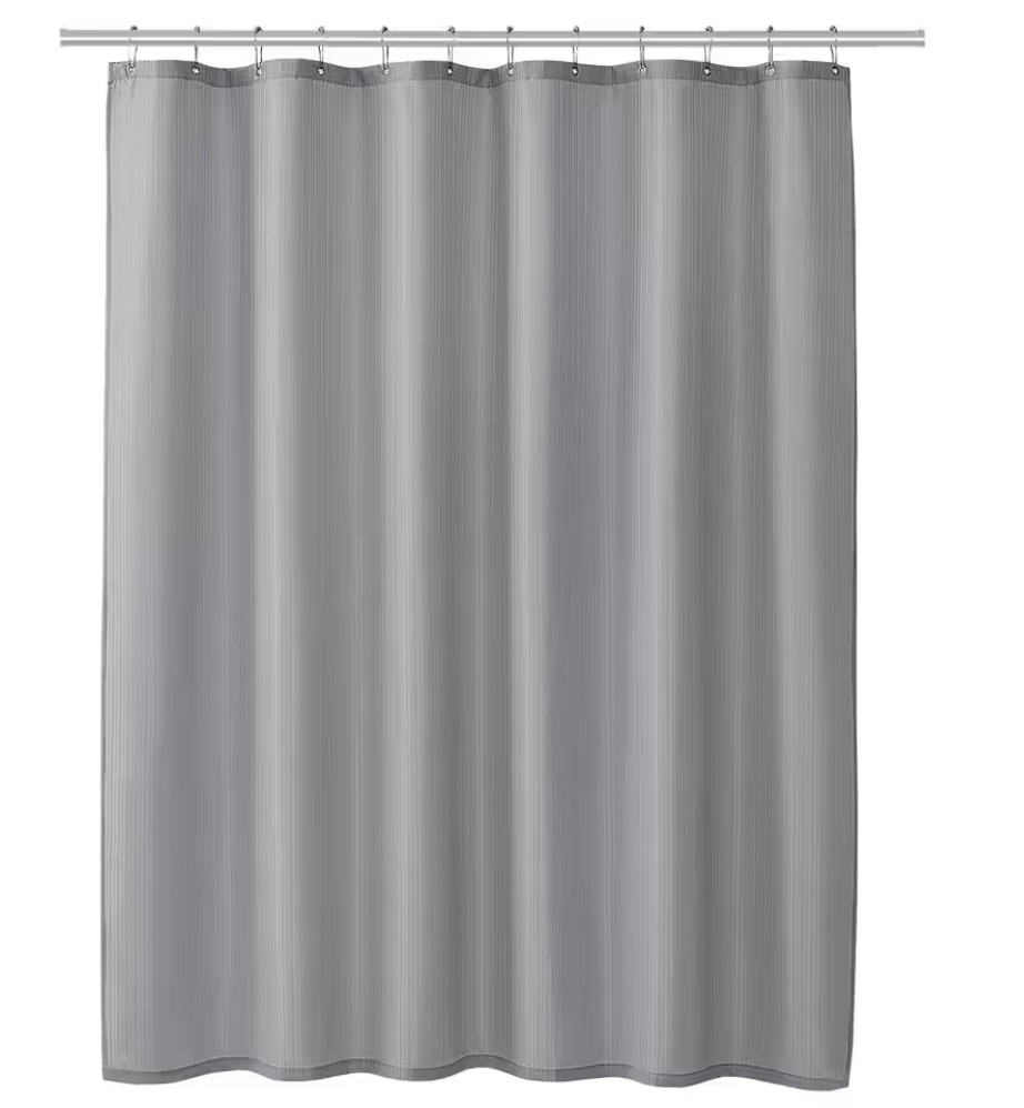 Polyester Shower Curtain Set: Includes waterproof liner and 12 hooks