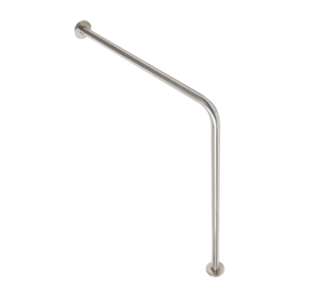 The stainless steel is 1 ¼” diameter and works well for both large and small hands. The grab bar is 32” wide and 33” high when installed. Supports 330 pounds. ADA rated.