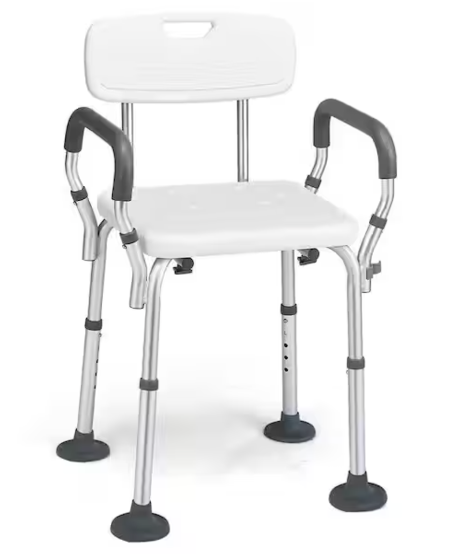 Height Adjustable Shower Chair with Back and Armrests