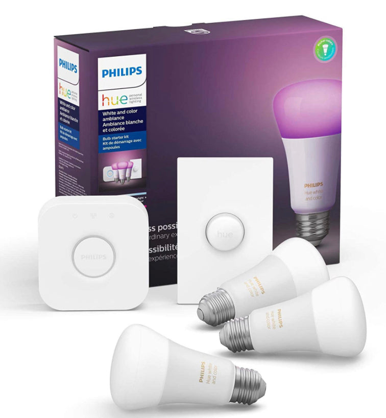 White and color LED smart button light bulb starter kit