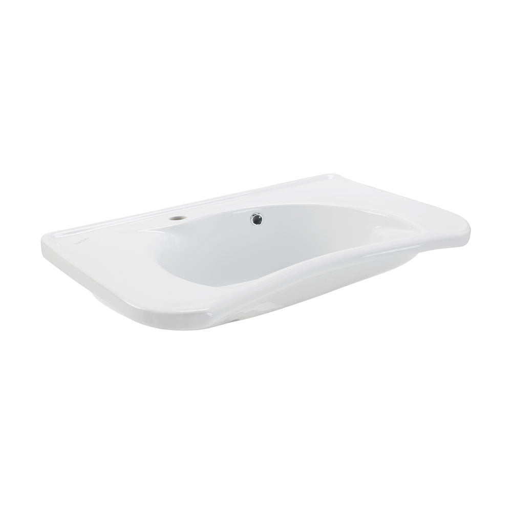 Porcelain Sink With Curved Front And Side Mount Faucet