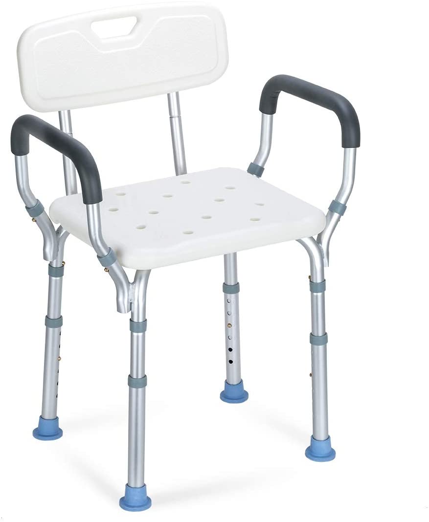 Height Adjustable Shower Chair with Back and Armrests